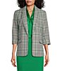 Color:Lily White Multi - Image 1 - Petite Cuffed Sleeve Open Front Flap Pocket Blazer Jacket