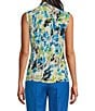 Color:Lily White/Light Azure Multi - Image 2 - Petite Printed Tie Front Sleeveless Blouse