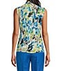 Kasper Petite Printed Tie Front Sleeveless Blouse, Color:Lily White/Light Azure Multi - Image 2