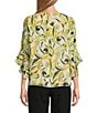 Kasper Petite Size Chiffon 3/4 Ruffle Sleeve Blouse, Color:Lily White Multi - Image 2