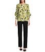 Kasper Petite Size Chiffon 3/4 Ruffle Sleeve Blouse, Color:Lily White Multi - Image 3