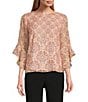 Kasper Petite Size Chiffon Boat Neck Ruffle 3/4 Sleeve Blouse - Image 1