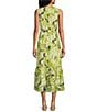 Kasper Petite Size Chiffon Sleeveless Boat Neck Tropical Tiered Dress, Color:Kiwi Multi - Image 2