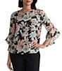 Kasper Petite Size Clip Dot Ruffle 3/4 Sleeve Blouse - Image 1