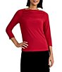 Kasper Petite Size Drape Neck 3/4 Sleeve Knit Jersey Top - Image 1