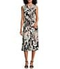 Kasper Petite Size Floral Keyhole Neck Cap Sleeve Midi Dress, Color:Black Multi - Image 1