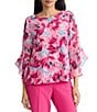 Kasper Petite Size Floral Print 3/4 Ruffle Sleeve Blouse - Image 1