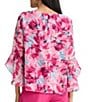 Kasper Petite Size Floral Print 3/4 Ruffle Sleeve Blouse - Image 2