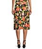 Color:Black/Papaya Combo - Image 2 - Petite Size Floral Print Elastic Waist A-Line Flutter Hem Coordinating Midi Skirt