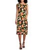 Color:Black/Papaya Combo - Image 3 - Petite Size Floral Print Elastic Waist A-Line Flutter Hem Coordinating Midi Skirt