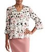 Kasper Petite Size Flutter Sleeve Printed Blouse With Ruffle Neckline - Image 1