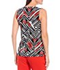 Color:Scarlet Multi - Image 2 - Petite Size Geo Stripe Print Sleeveless Pleat V-Neck Knit Cami