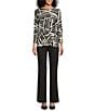 Color:Black/Vanilla Ice - Image 3 - Petite Size Printed Boat Neck 3/4 Sleeve Tie Front Top