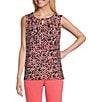 Color:Luxe Salmon Multi - Image 1 - Petite Size Printed Hardware Detail Keyhole Neck Sleeveless Pleated Blouse