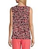 Color:Luxe Salmon Multi - Image 2 - Petite Size Printed Hardware Detail Keyhole Neck Sleeveless Pleated Blouse