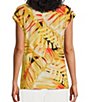 Color:Papaya/Butterscotch Combo - Image 2 - Petite Size Printed Pleated V-Neck Cap Sleeve Top