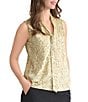 Kasper Petite Size Printed Satin Tie Front Sleeveless Blouse, Color:Pale Yellow Multi - Image 3