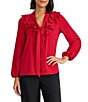 Kasper Petite Size Ruffle Front Long Sleeve Georgette Blouse - Image 3