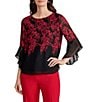 Kasper Petite Size Ruffle Sleeve Floral Print Clip Dot Chiffon Blouse - Image 1