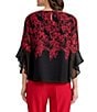 Kasper Petite Size Ruffle Sleeve Floral Print Clip Dot Chiffon Blouse - Image 2