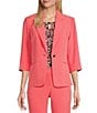 Color:Luxe Salmon - Image 1 - Petite Size Stretch Crepe Notch Lapel Rolled Cuff Sleeve Coordinating Blazer