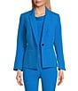 Color:Riviera - Image 1 - Petite Size Stretch Crepe One Button Panel Seamed Blazer