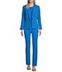 Color:Riviera - Image 3 - Petite Size Stretch Crepe One Button Panel Seamed Blazer