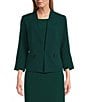 Color:Evergreen - Image 1 - Petite Size Stretch Crepe Open Front Coordinating Cardigan