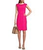 Color:Pink Perfection - Image 1 - Petite Size Stretch Crepe Round Neck Cap Sleeves Sheath Dress