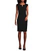Kasper Petite Size Stretch Crepe V-Neck Sleeveless Sheath Dress, Color:Black - Image 1