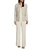 Color:Vanilla Ice/Balck - Image 3 - Petite Size Tweed Collarless Long Sleeve Welt Fringe Flap Pocket Open Front Cardigan