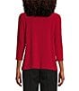 Color:Fire Red - Image 2 - Petite Size Twist Crew Neck 3/4 Sleeve Top