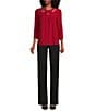 Color:Fire Red - Image 3 - Petite Size Twist Crew Neck 3/4 Sleeve Top