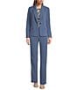 Kasper Petite Stretch Crepe Notch Collar Long Sleeve Blazer, Color:Blue Heron - Image 3