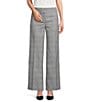 Kasper Plaid Flat Front Mid Rise Wide Leg Pants, Color:Black/Vanilla Ice - Image 1