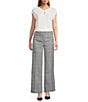 Kasper Plaid Flat Front Mid Rise Wide Leg Pants, Color:Black/Vanilla Ice - Image 3