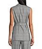 Kasper Plaid Notch Collar Sleeveless Belted Button Front Vest, Color:Black/Vanilla - Image 3