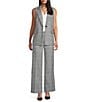 Kasper Plaid Notch Collar Sleeveless Belted Button Front Vest, Color:Black/Vanilla - Image 4