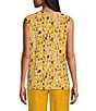 Color:Butterscotch Multi - Image 2 - Pleated Keyhole Neck Sleeveless Fitted Top