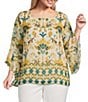 Kasper Plus Ruffle Sleeve Printed Blouse - Image 1