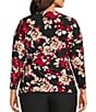 Kasper Plus Size Floral Print 3/4 Sleeve Tie Front Blouse, Color:Black Multi - Image 2