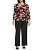 Kasper Plus Size Floral Print 3/4 Sleeve Tie Front Blouse, Color:Black Multi - Image 3