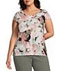 Kasper Plus Cap Sleeve Cowl Neck Printed Blouse - Image 1
