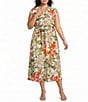 Kasper Plus Cap Sleeve Floral Printed Flutter Cap Sleeve Midi Dress - Image 1