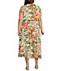 Kasper Plus Cap Sleeve Floral Printed Flutter Cap Sleeve Midi Dress - Image 2