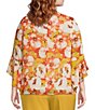 Color:Papaya/Vanilla Ice Multi - Image 2 - Plus Floral Printed Crew Neckline Ruffle 3/4 Sleeve Blouse