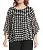 Kasper Plus Houndstooth Chiffon Ruffle Long Sleeve Blouse, Color:Black Multi - Image 1