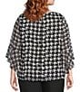 Kasper Plus Houndstooth Chiffon Ruffle Long Sleeve Blouse, Color:Black Multi - Image 2
