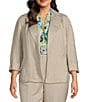 Color:Summer Straw - Image 1 - Plus Size Linen Blend Cuffed Sleeve Open Front Jacket
