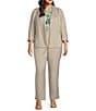 Color:Summer Straw - Image 3 - Plus Size Linen Blend Cuffed Sleeve Open Front Jacket